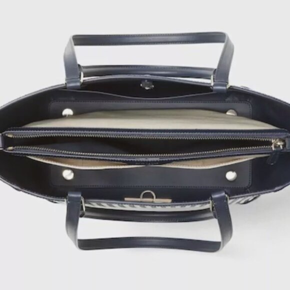 Kate Spade Buddie Striped Straw Small Tote with Zip Pouch - Blazer Blue Multi - Picture 4 of 5